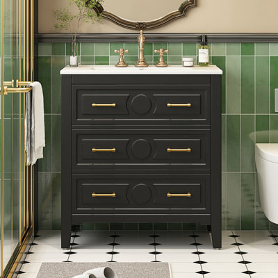 Ensemble de meuble-lavabo autoportant avec tiroirs en céramique