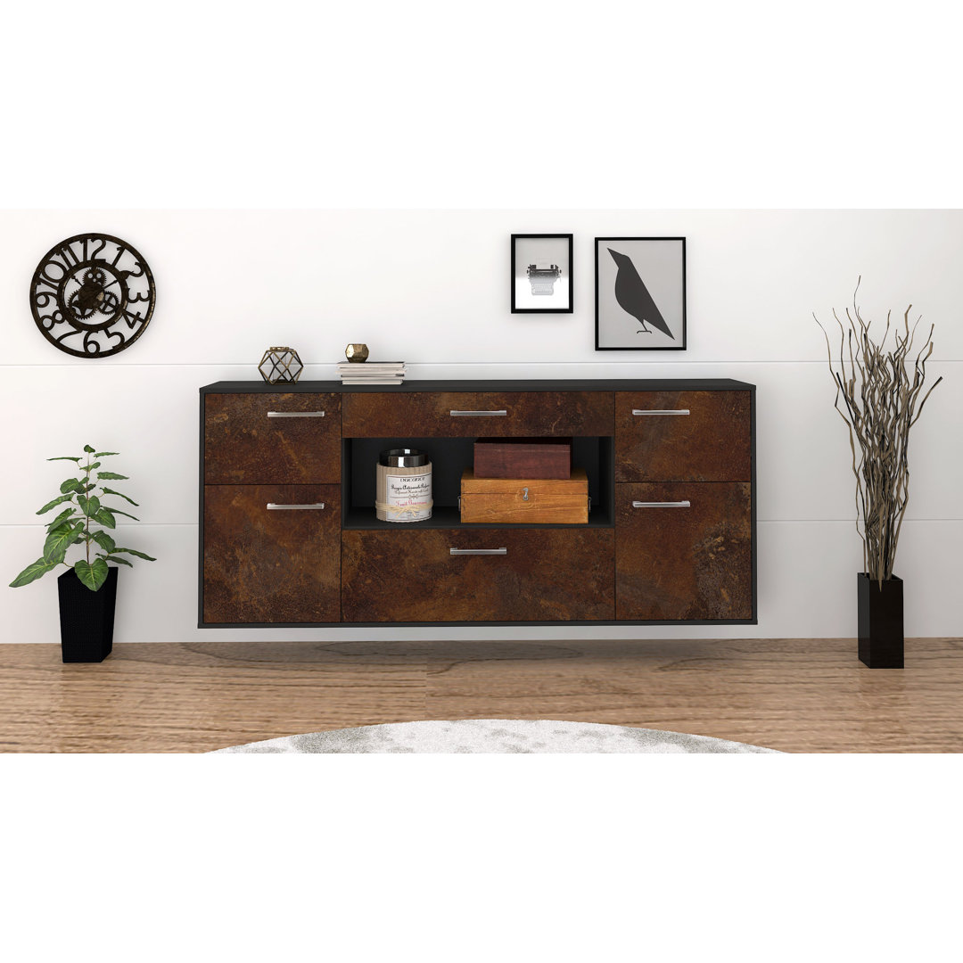 Sideboard Visalia, Farbe: Rost/Anthrazit, Fliegend/Metallgriffe, Größe: 180x79x35 cm