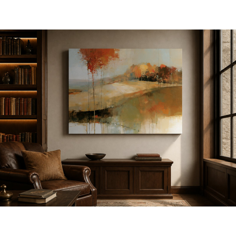 Orange Vert Abstrait Campagne Emballé Ingwer, L 48 po x H 36 po x P 1,5 po