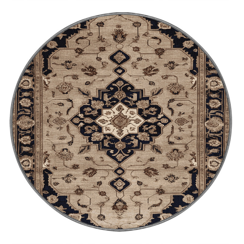 Tapis persan gris lavable à la machine, Rond 6 pi