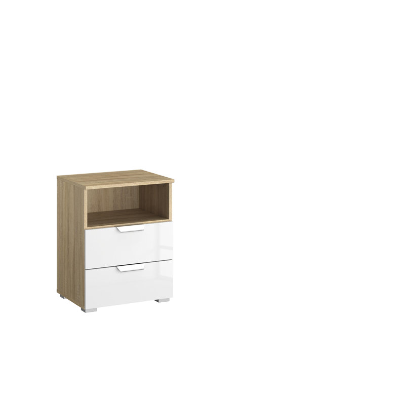 Aditio 2 Drawer Bedside Table, Oak sonoma/High-gloss white