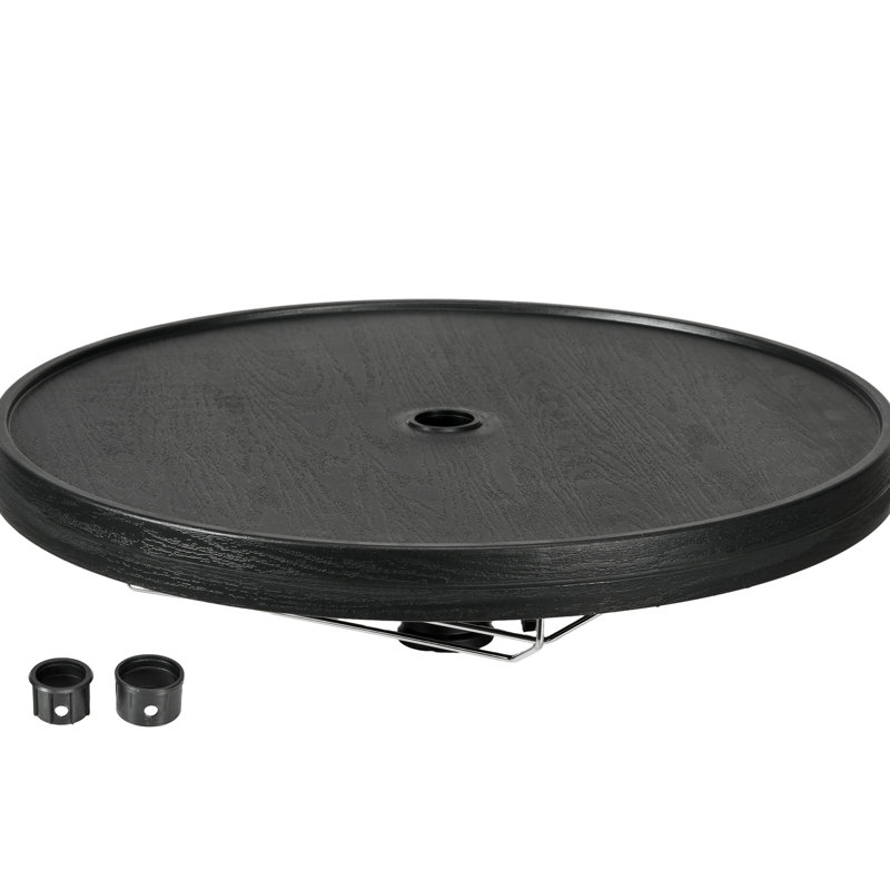 Plateau de table parasol de plage 23,5 po - Porte-verres à vin et porte-serviettes pliable noir pour le jardin