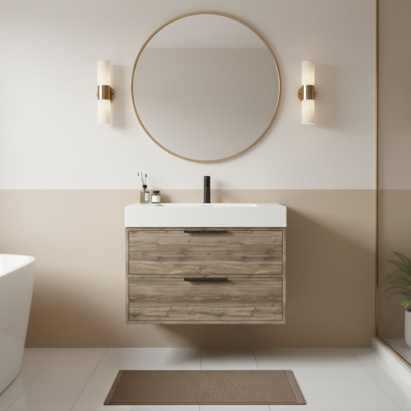 Ensemble de meuble-lavabo mural simple 30 po , Mousseline de soie