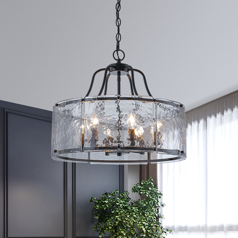 Lustre tambour en verre d'eau 6 lumières, Noir mat
