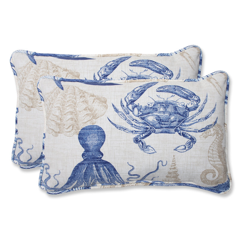 Marine Blue and Khaki Sea Life Rectangular Throw Pillows Set