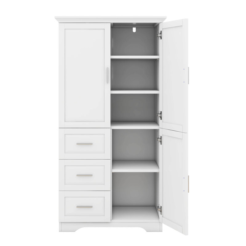 Grande armoire de rangement, garde-manger autoportant avec 3 portes, tablettes réglables et 3 tiroirs de rangement pour la cuisine / la salle de bain / le bureau