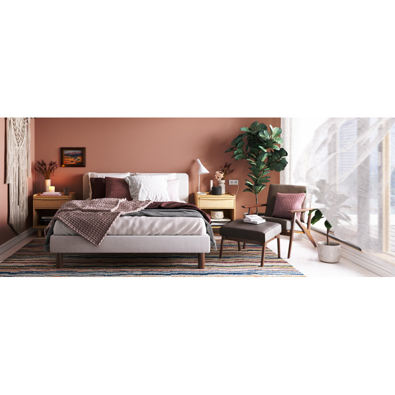 Cue Ottoman Leather Tan Dark Walnut, Tan
