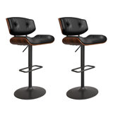 George Oliver Modern Bar Stools Set Of 2, Adjustable Swivel Counter Stools With Back, Wide And Deep Seat, Ergonomic Pu Leather And Solid Wood Barstools With Rectangular Footrest For Kitchen Island