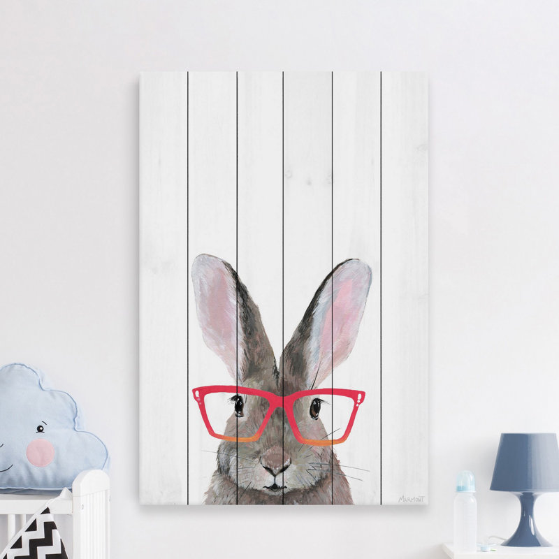 Cryal hippie lapin imprimé sur bois blanc, H 24 po x l 16 po x P 1,5 po
