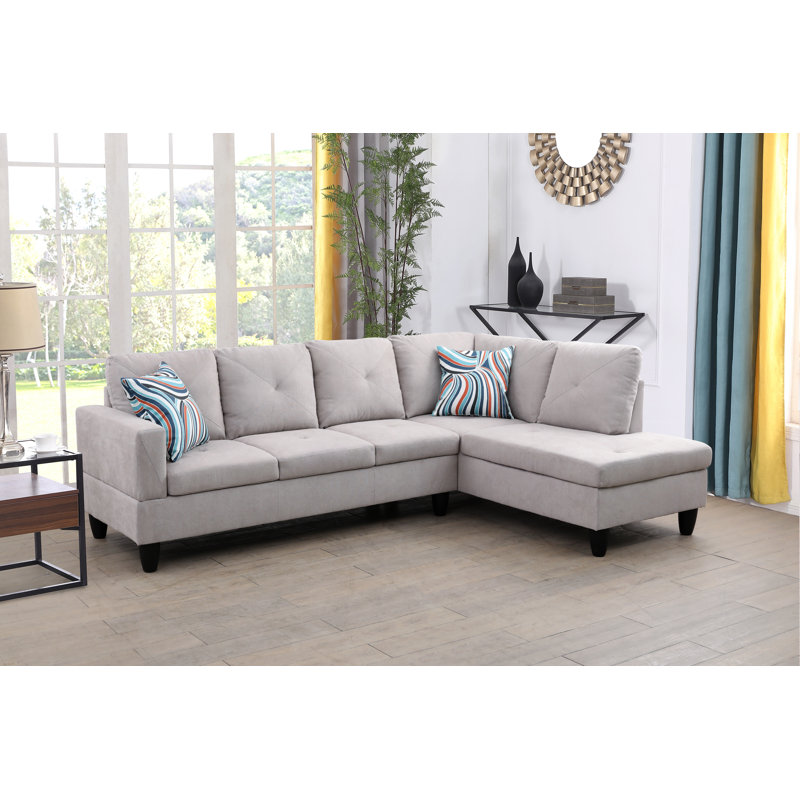 Adaleah Upholstered L-Shaped Sectional, Right Hand Facing, Gray Linen Blend