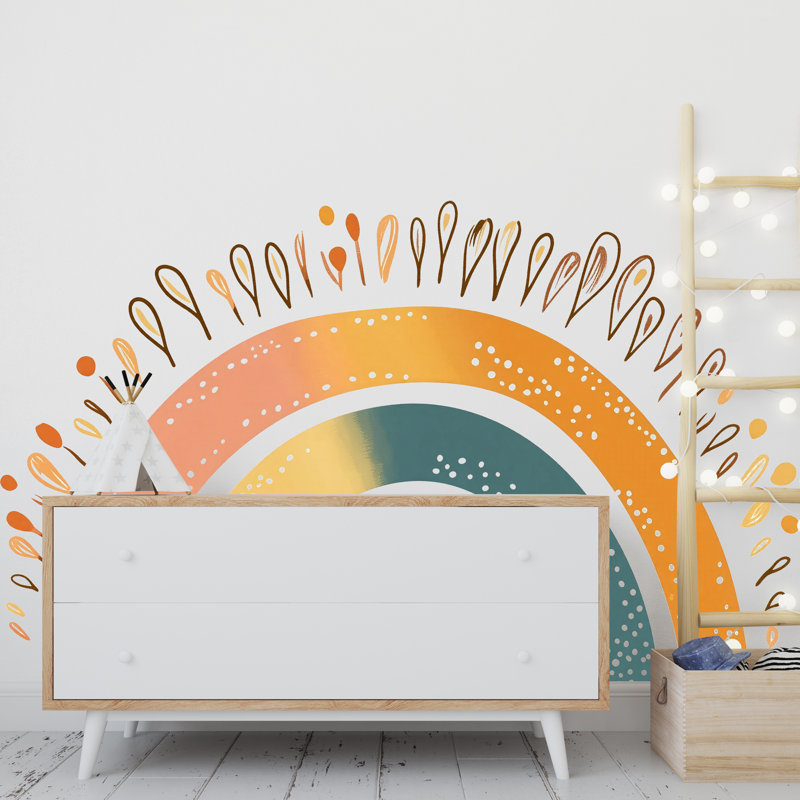 Autocollant mural arc-en-ciel bohème, décoration murale arc-en-ciel neutre, décoration murale pour chambre d'enfant, décoration de salle de jeux, arc-en-ciel Montessori, décoration murale bohème naturelle 420 g