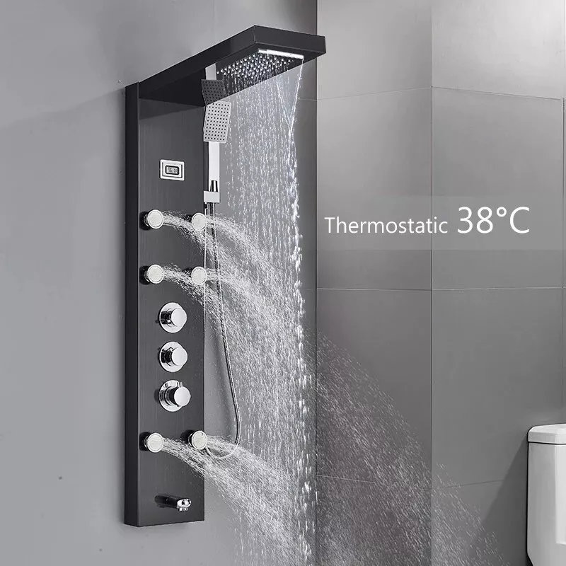 Robinet de douche à jet en acier inoxydable, Noir mat