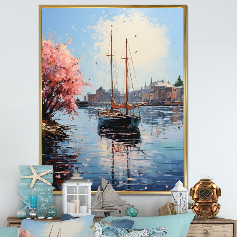Port Docked Memories Pointillism II - Nautical & Beach Canvas Prints, H 20 po x l 12 po x P 1 po, Cadre flottant doré