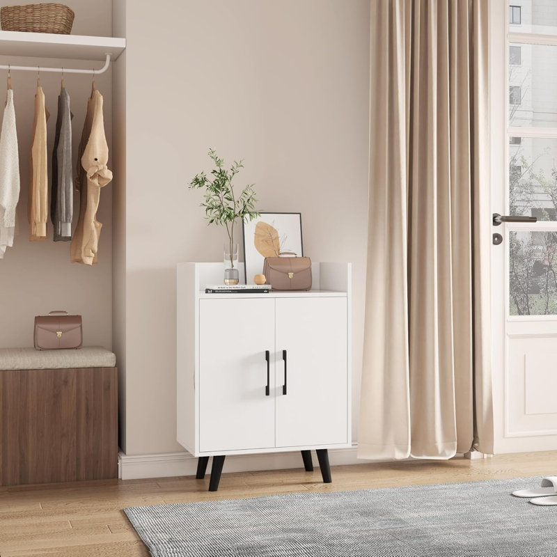Shoe Cabinet, 3-Tier Freestanding Shoe Rack With Doors And Legs FSSR023, Ivory White