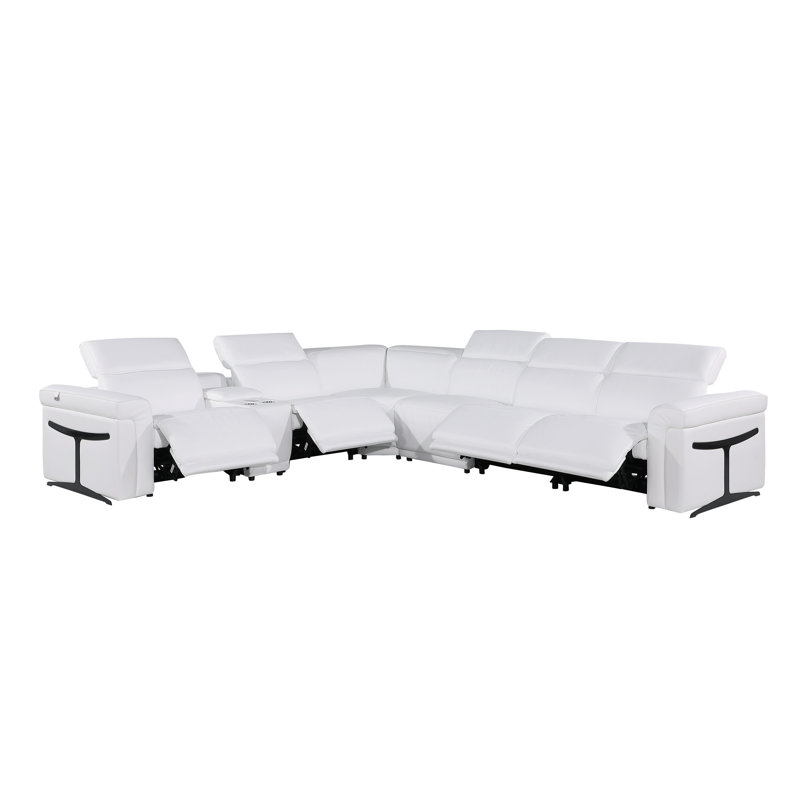 Canapé modulaire en cuir italien Suhur 7 pièces, Cuir véritable blanc