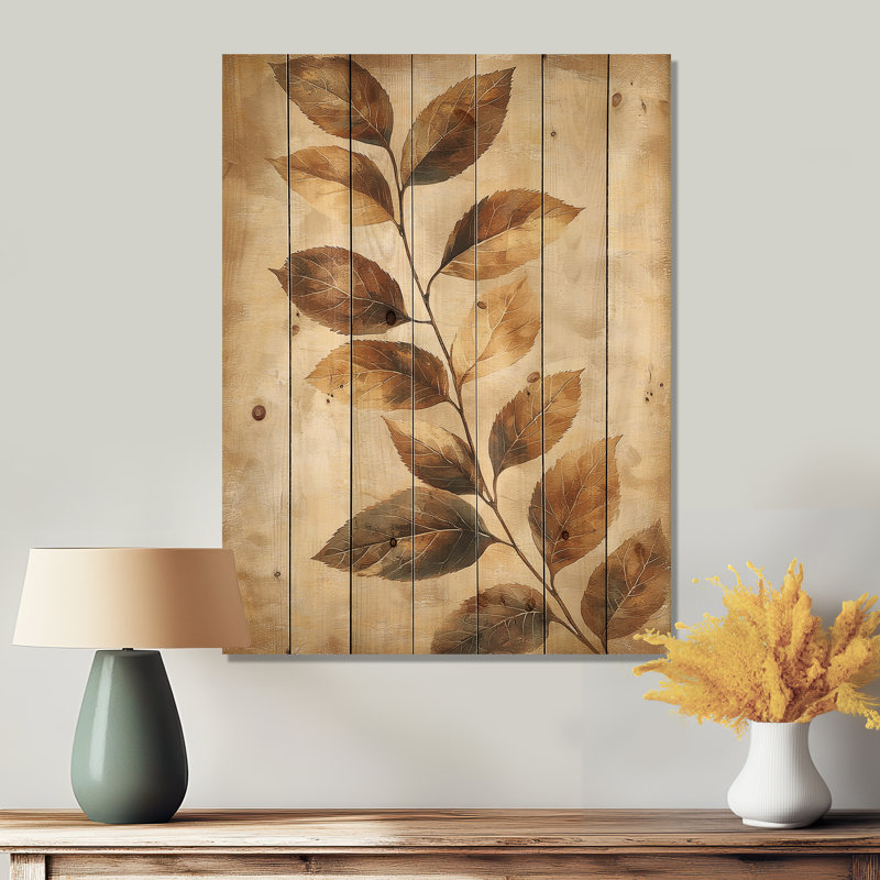 Brown Faded Sepia Leaves I - Leaves Wood Wall Art - On Natural Pine Wood, 32" H x 24" W x 0.78" D