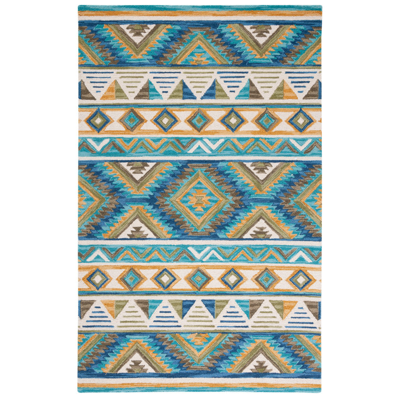 Tapis 352 bleu / jaune, Rectangulaire 3 pi x 5 pi