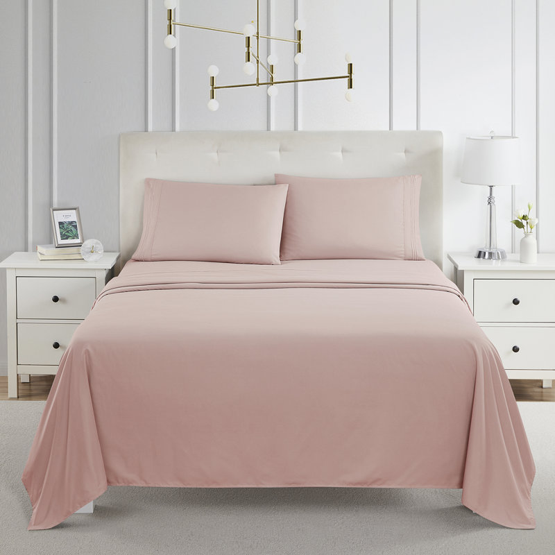  Ensemble de draps double brossé de luxe pour hôtel avec draps et taies d'oreiller très doux, Pêche / beige, Double XL
