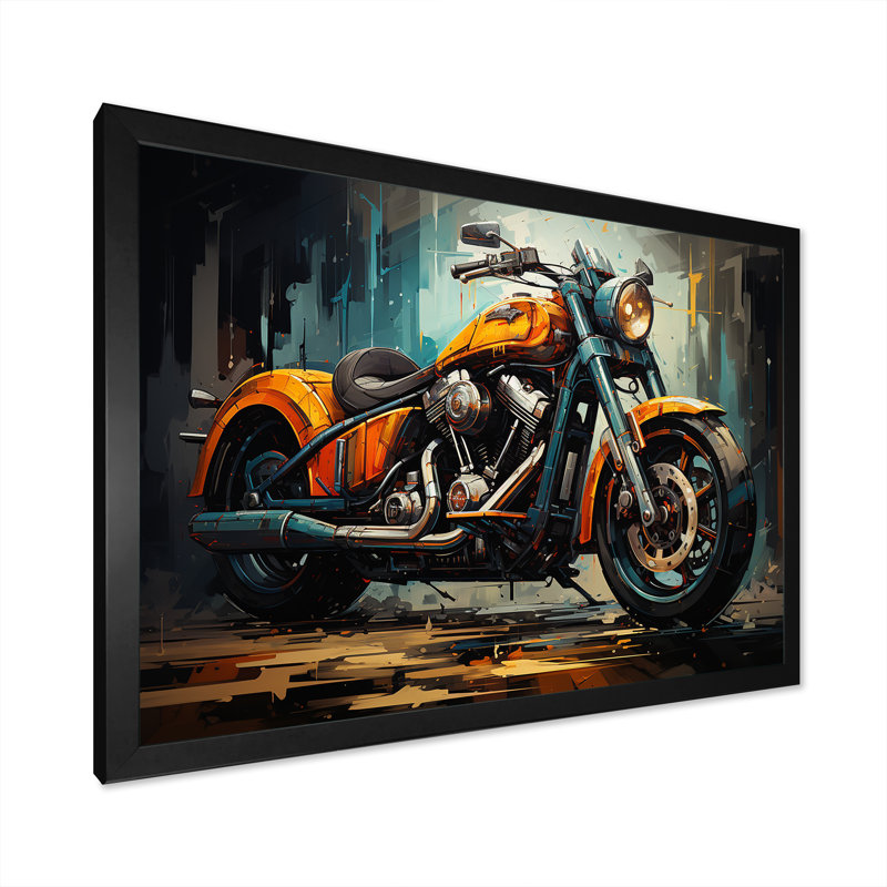 Motocyclette classique jaune et noir I - impressions sur toile de moto, Cadre d'angle fermé noir, H 16 po x l 32 po x P 1 po