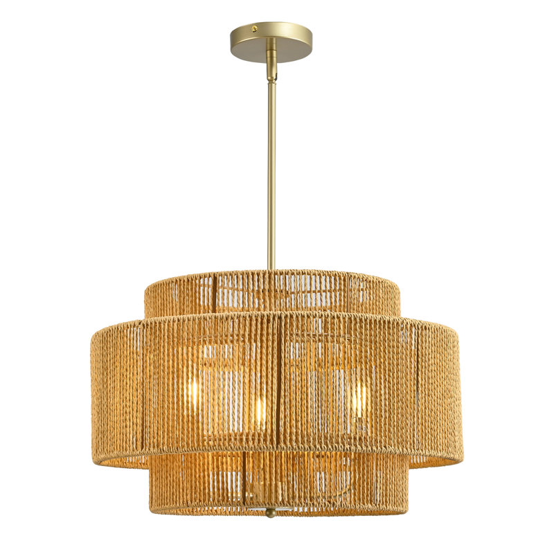 Lustre en rotin Boho, luminaire suspendu rustique moderne à 3 lumières pour salle à manger, salon, chambre à coucher, îlot de cuisine ((ampoules E12 non incluses)