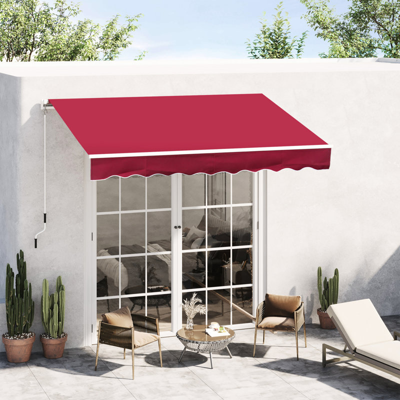 Auvent de terrasse extérieur rétractable et manuel 8 pi x 7 pi. Rouge vin, réglable pour réduire la chaleur du soleil, convient à différentes surfaces, auvent de parasol rétractable, couvre-fenêtre. Decrease For Diverse