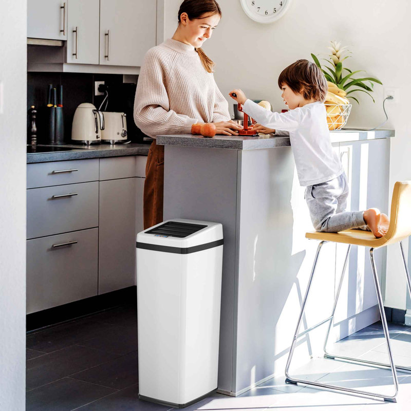 Poubelle à capteur de mouvement en acier inoxydable 14 gallons Erhart, Acier blanc