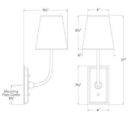 Thomas O'Brien Hulton Sconce, Polished Nickel, Fabric