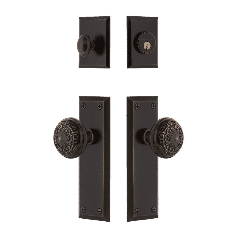 Nostalgic Warehouse New York Entry Set with Egg & Dart Knob, Timeless Bronze, 2.75
