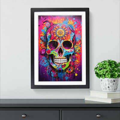 Sugar Skull Action Painting No.2 - Single Picture Frame Print on Wood
