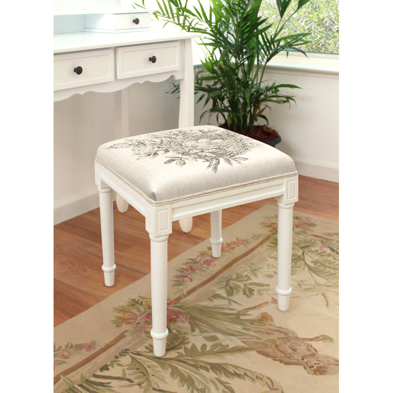 Camia Solid Wood Accent Stool, Off-White