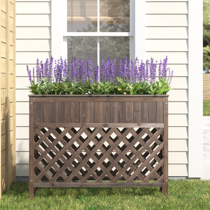 Jackson Wood Elevated Planter, 36" H x 36" W x 13" D, Weathered Cedar