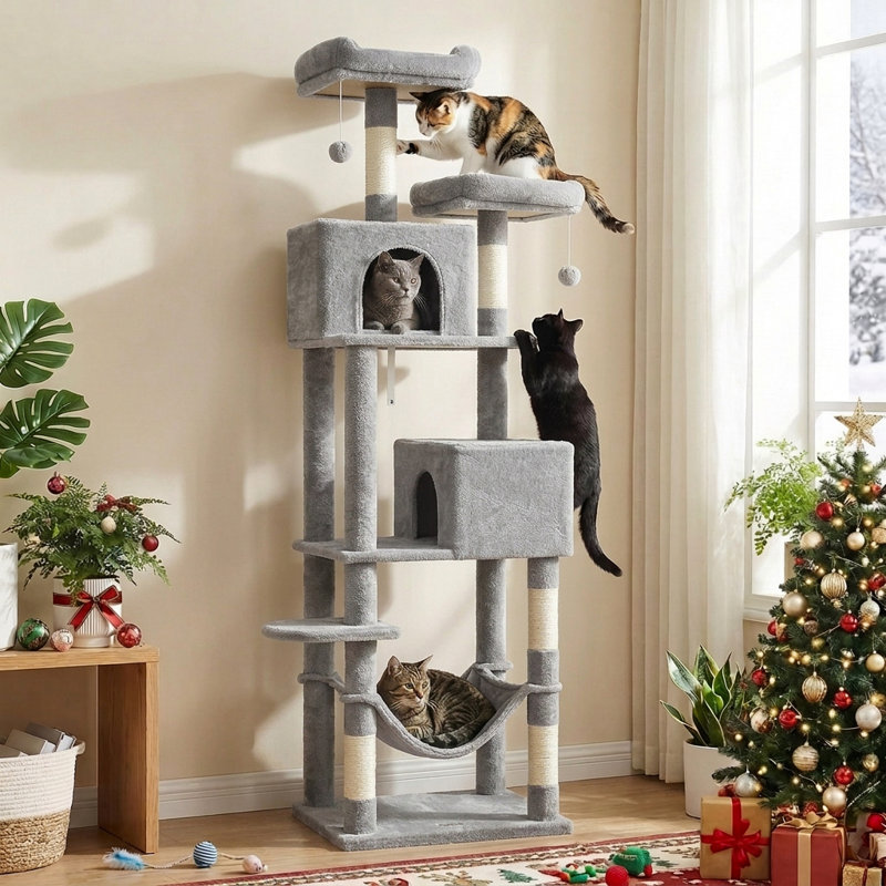 Arbre à chat 61 po H, H 73,7 po x l 24,1 po x P 19,8 po, Gris