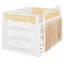 Lit superposé double avec tablette de rangement à 3 niveaux, décor en rotin, rideaux et lumières d'intimité, cadre de lit superposé en bois moderne - blanc