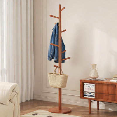 Freestanding Coat Rack With 8 Hooks, Solid Wood Coat Tree Stand, Creative Branch-Design For Entryway, Hallway, Bedroom And Office Storage