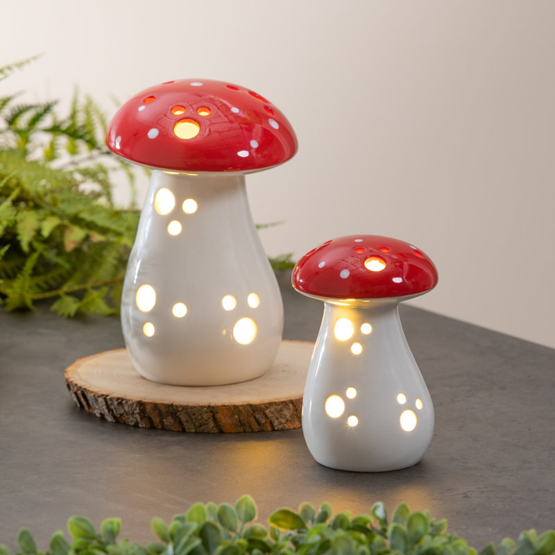 2 Piece LED Ceramic Mushroom Table Décor
