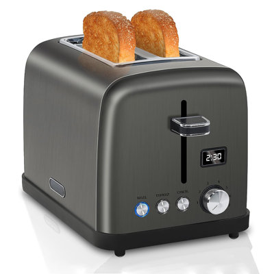 Seedeem Toaster 2 Slice, Lcd Display, 7 Shade Settings, 1.4'' Wide Slots, Stainless Steel Digital Toaster For Bagel, Defrost, Reheat, Removable Crumb Tray, 900w, Dark Metallic