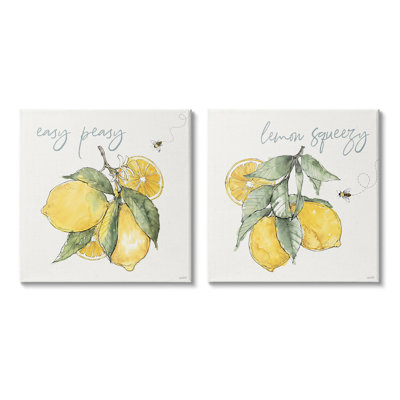 " Easy Peasy Lemon Squeezy Phrase Yellow Honey Bees " by Anne Tavoletti 2 - Pieces Painting Print