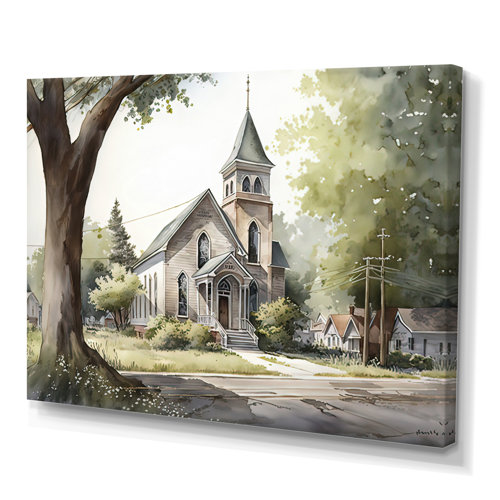 Red Barrel Studio® Church In Country Town IV - Spiritual Canvas Wall ...