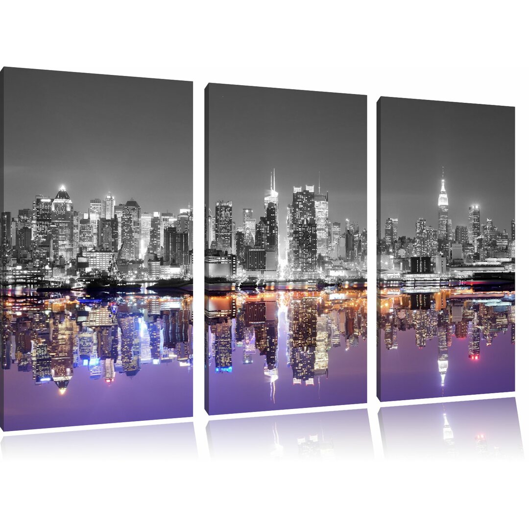 3-tlg. Leinwandbilder-Set „Schöne Manhattan Skyline Spiegelung", Fotodruck