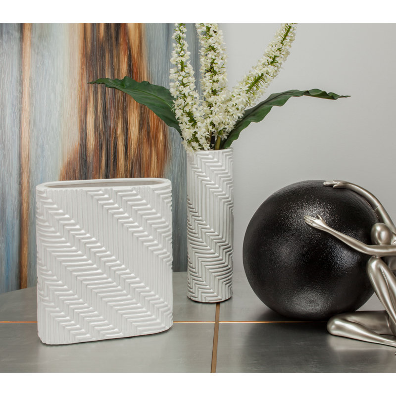 Porcelain Table Vase, White, 14" H x 12" W x 4.5" D