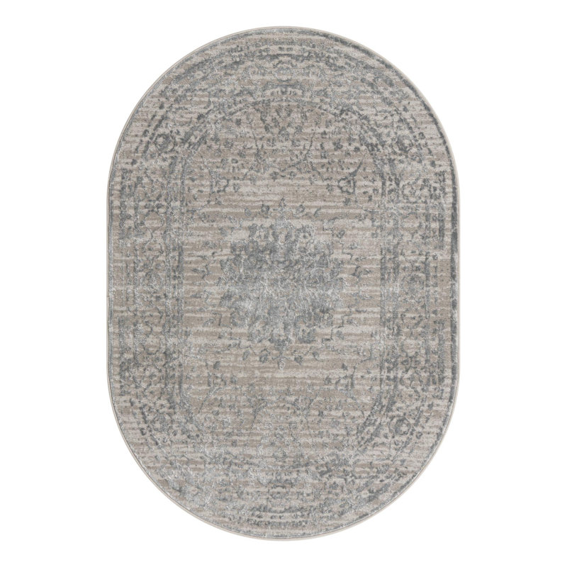 Tapis à motif oriental gris Alissa, Ovale 4 pi x 6 pi