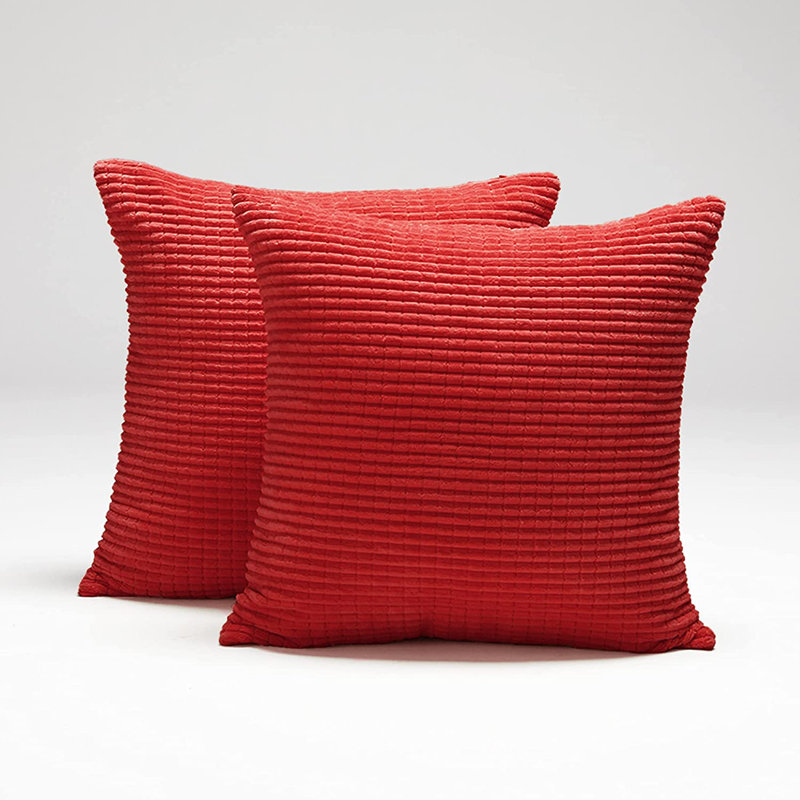 Coral Green Corduroy Stripe Euro Pillow Covers, Set of 2