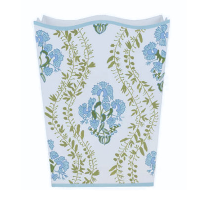 Blue Hydrangea Trellis Tole Waste Basket