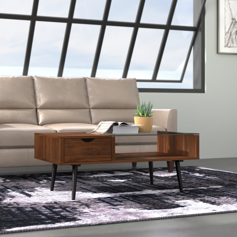 Barkhamsted Glass Top Coffee Table, Glass, Dark Walnut
