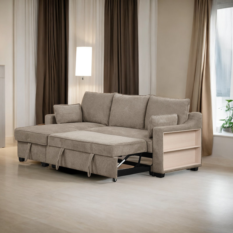 Canapé-lit modulaire rembourré en L Fetina, Polyester brun