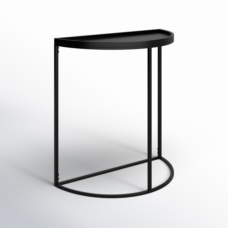 Carnelian 28'' Wood and Metal Half-Circle Console Table, Black, Black