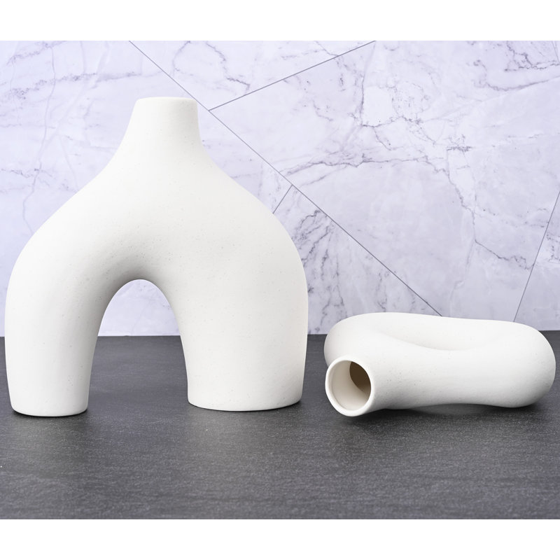 Froemming 2 Piece Handmade Ceramic Table Vase Décor Vase, White