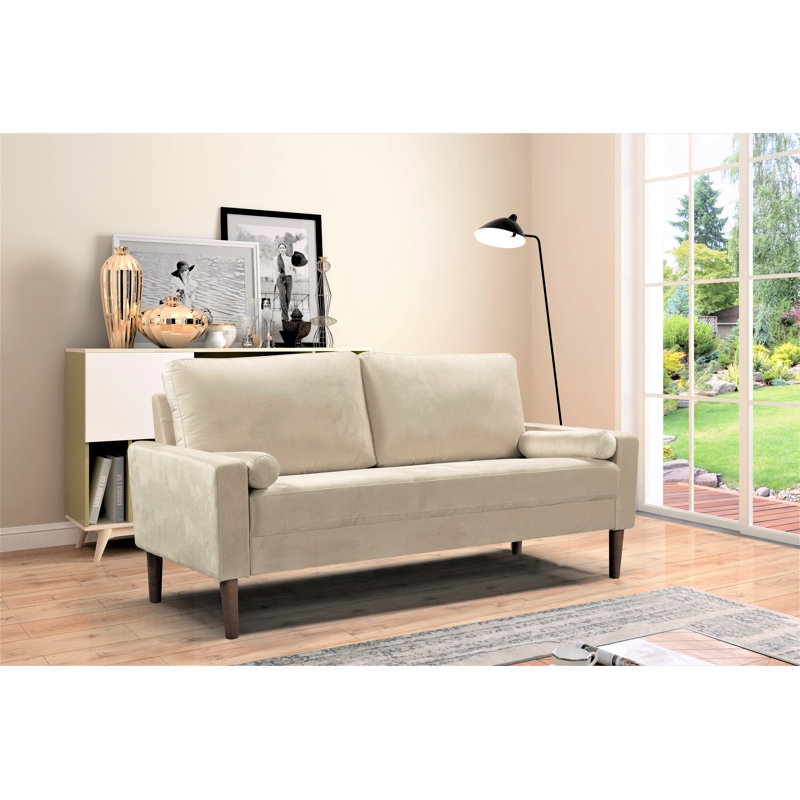 Canapé à accoudoirs carrés en velours 71,65 po Adriano, Velours crème