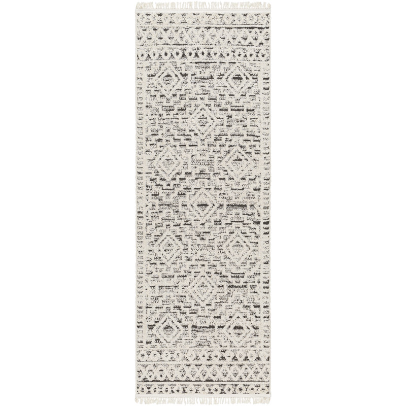 Sohanlal Diamond Light Gray/Black Area Rug, Runner 2'7" x 7'3"