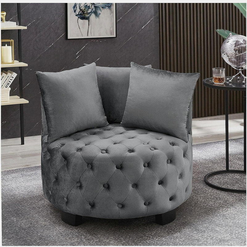 Fauteuil de loisir contemporain rembourré capitonné, gris foncé, Gris foncé
